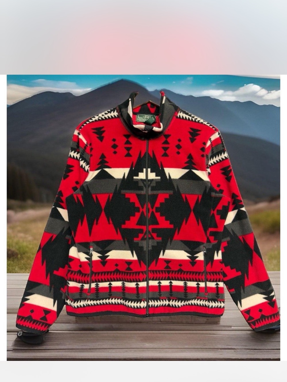 Lauren Active Ralph Lauren Southwestern Aztec Fleece Jacket in a bold red, black